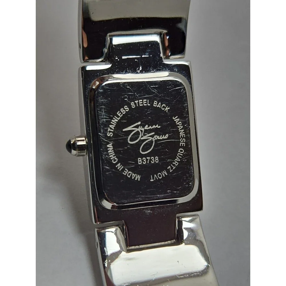Suzanne Somers Womens Pave Rhinestone Tank Watch Silver Tone Y2K New Battery